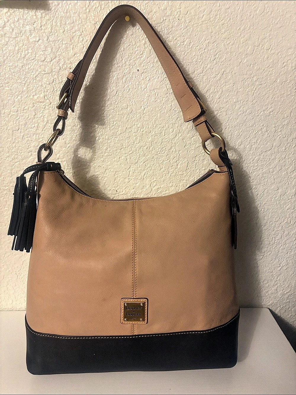 Dooney & Bourke Pebble Grain Hobo Brown & Black Bag